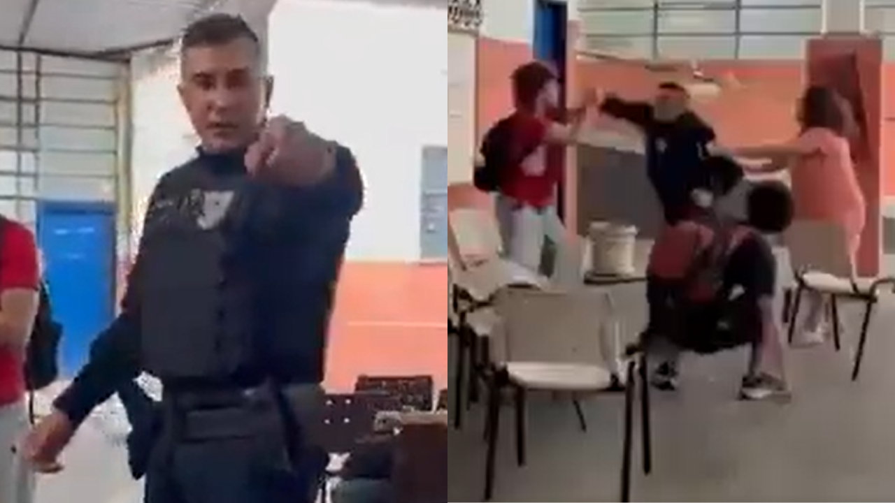 Violência policial: o PM Ricardo Telles Noronha Júnior foi flagrado em vídeo agredindo três jovens ligados a movimentos estudantis, na Escola estadual Senhor Abravanel.
