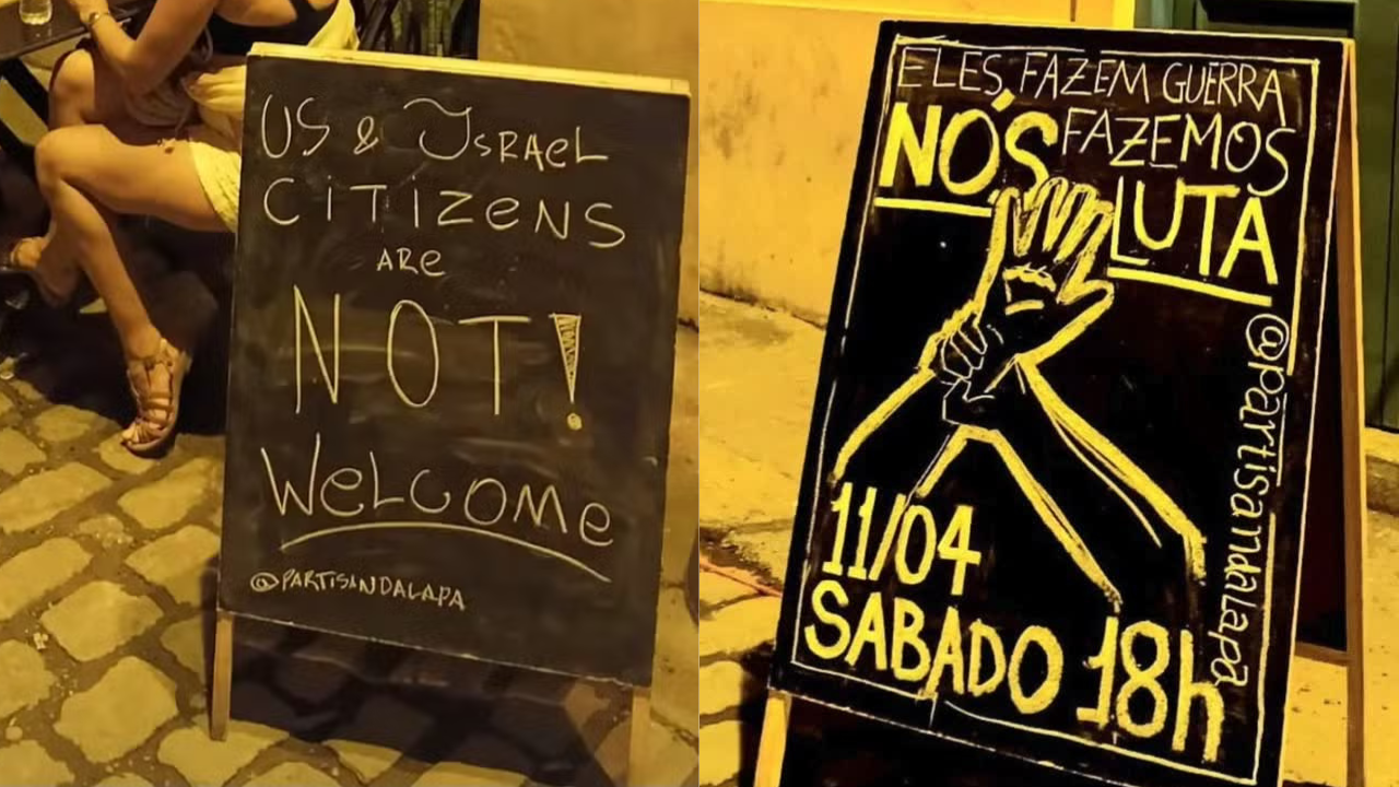 Bar na Lapa que tinha placa anti americanos e israelenses marca manifestação
