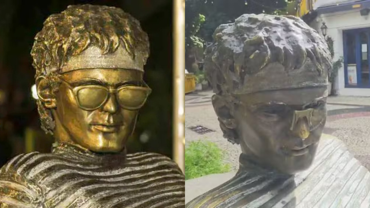 Vulnerável à luz do dia: estátua de Cazuza no Leblon tem os óculos levados novamente, após furto em 2021.