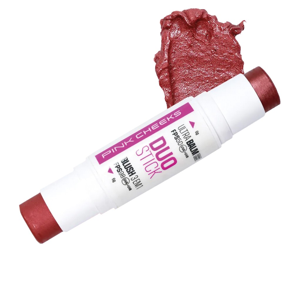 R$ 129,90 Blush com FPS 98 e balm com FPS 50. Pink Cheeks, pinkcheeks.com.br.