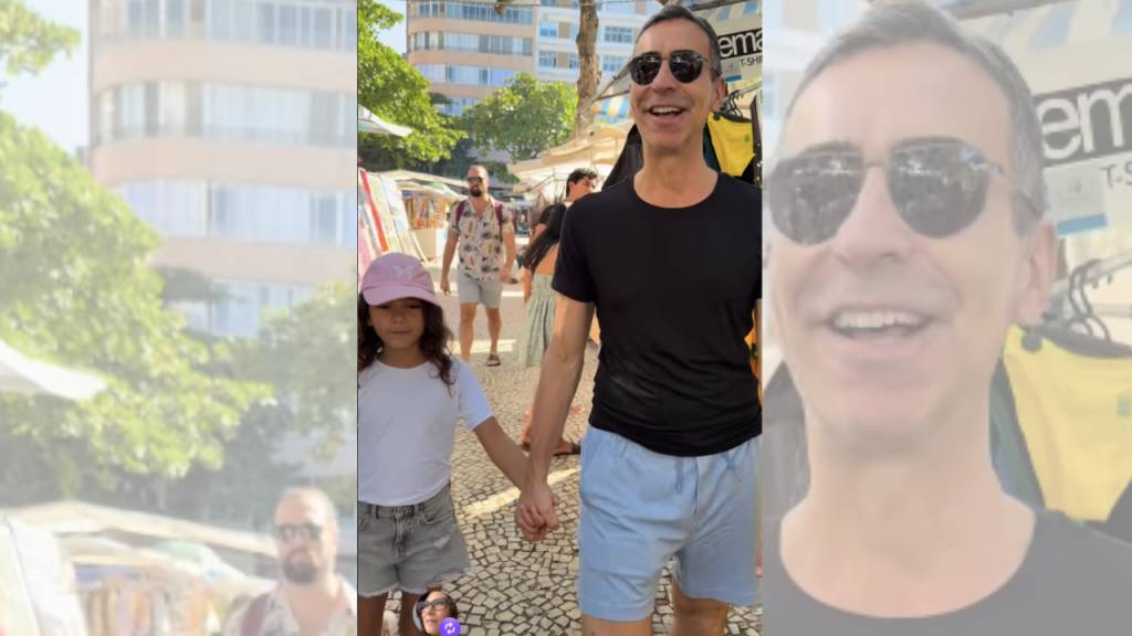 César Tralli compartilha nas redes passeio com filha em Ipanema