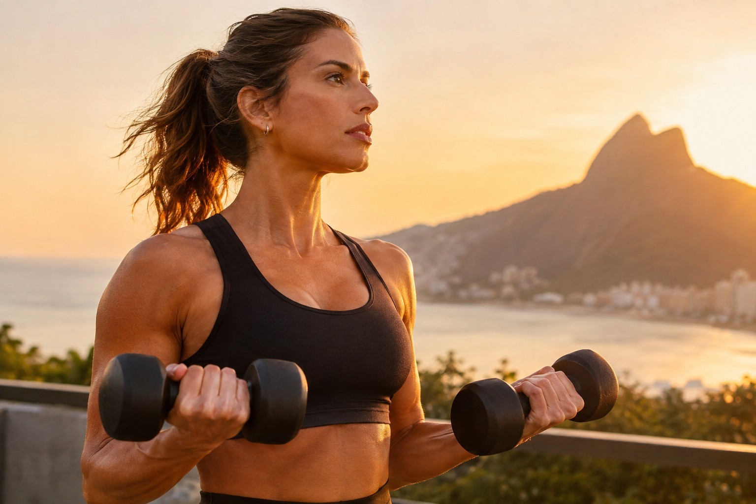 Mulher fazendo exercicio com peso