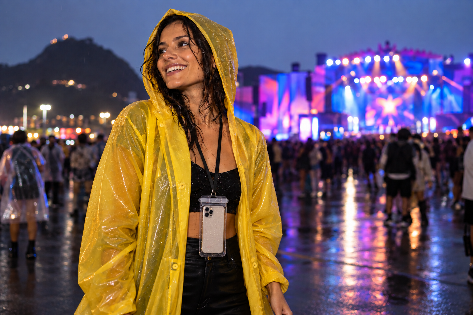 RIR além da capa de chuva: case de celular e protetor para sapatos